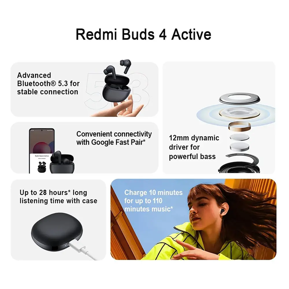 مشخصات فنی هندزفری شیائومی Redmi Buds 4 Active