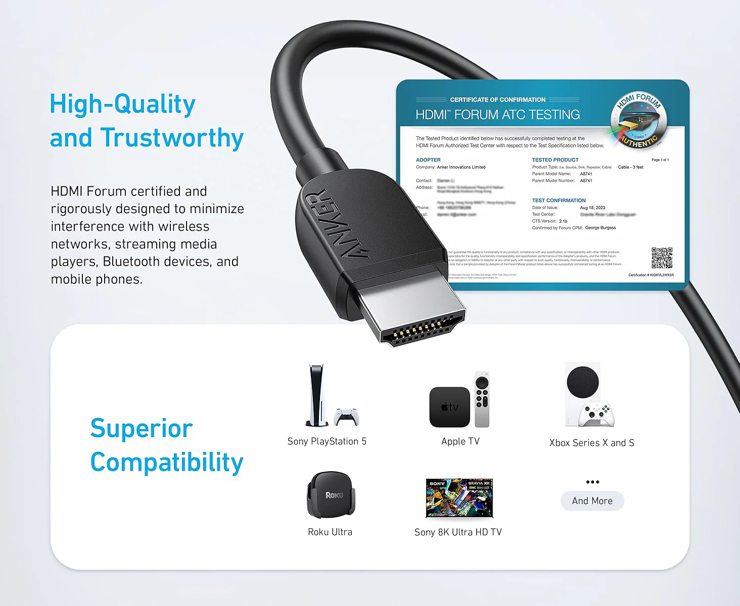 قابلیت های کابل HDMI انکر 8K مدل A8742