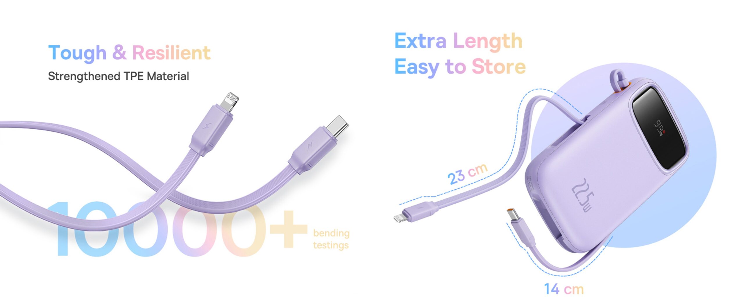 پاوربانک بیسوس 10000 مدل QPow 2 با کابل داخلی USB-C و Lightning
