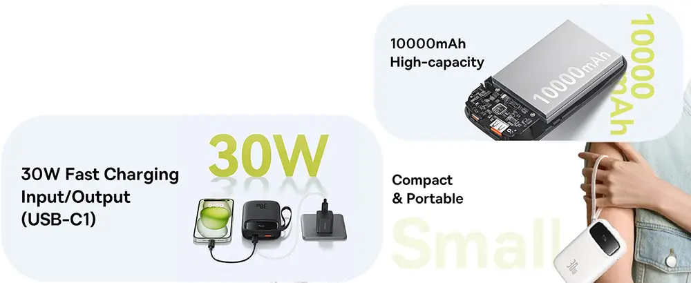 پاوربانک 10000mAh با توان 30 وات مدل Baseus QPow2 P10055008113-00