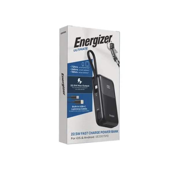پاوربانک 20000mAh انرجایزر با توان 22.5 وات مدل Energizer UE20075PQ با کابل متصل - تصویر 2