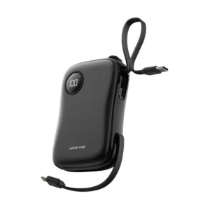 پاوربانک وایرلس 10000 گرین لاین با توان 30 وات مدل Green Lion MagPulse با کابل متصل