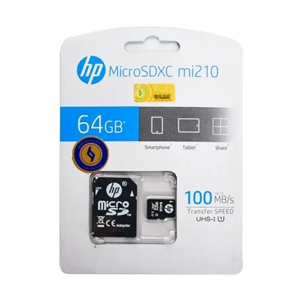کارت حافظه 64 گیگابایت MicroSDXC اچ پی مدل mi210 کلاس A1 استاندارد UHS-I U1 سرعت 100MB/s - تصویر 2