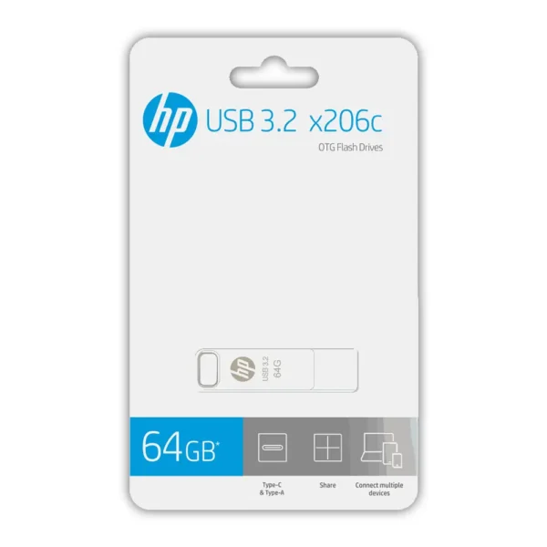 فلش مموری 64 گیگابایت hp مدل x206C رابط USB 3.2 Gen 1 Type-C - تصویر 2