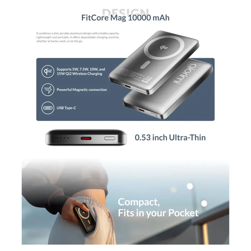 پاوربانک وایرلس Glorimi FitCore Mag 10000mAh Qi2
