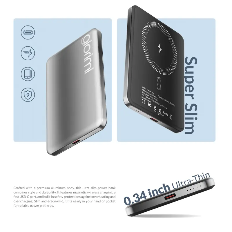 پاوربانک وایرلس 5000mAh گلوریمی FitCore Mag