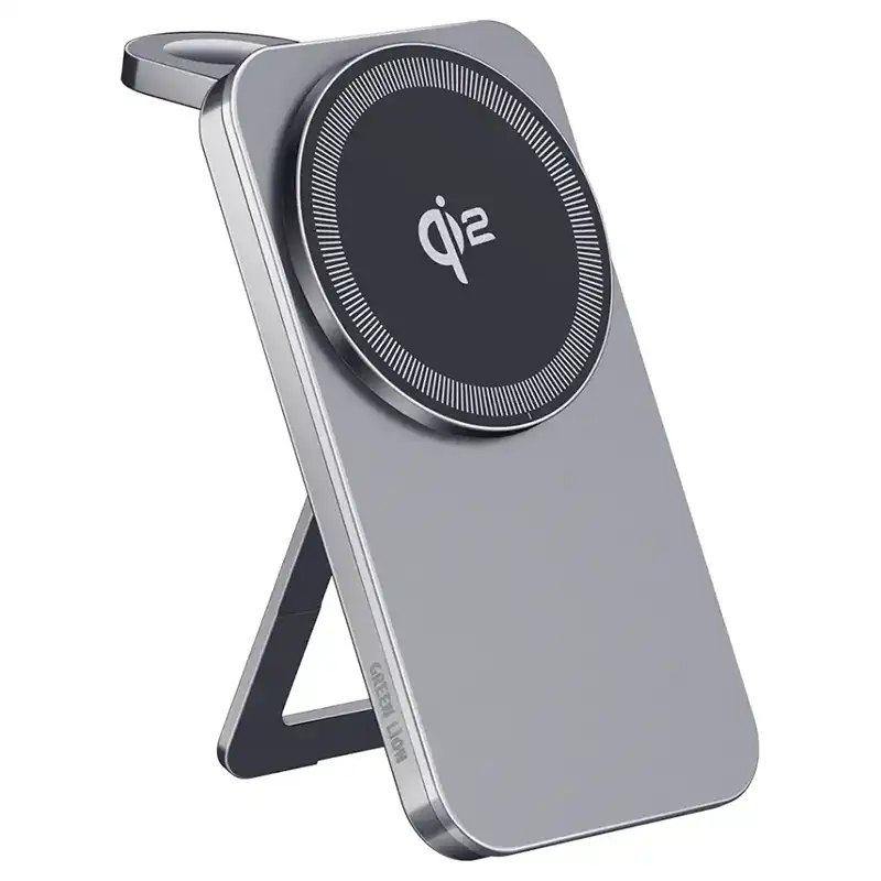 Green Lion Magstand Duo Wireless Charger with Kickstand 15W - Gray (16) شارژر وایرلس 15 وات گرین لاین مدل GreenLion DUO Qi2 GL-PX48 - Image 1